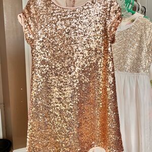 Gold Sequin Sheath Dress with Short Sleeves and lace sequined shawl